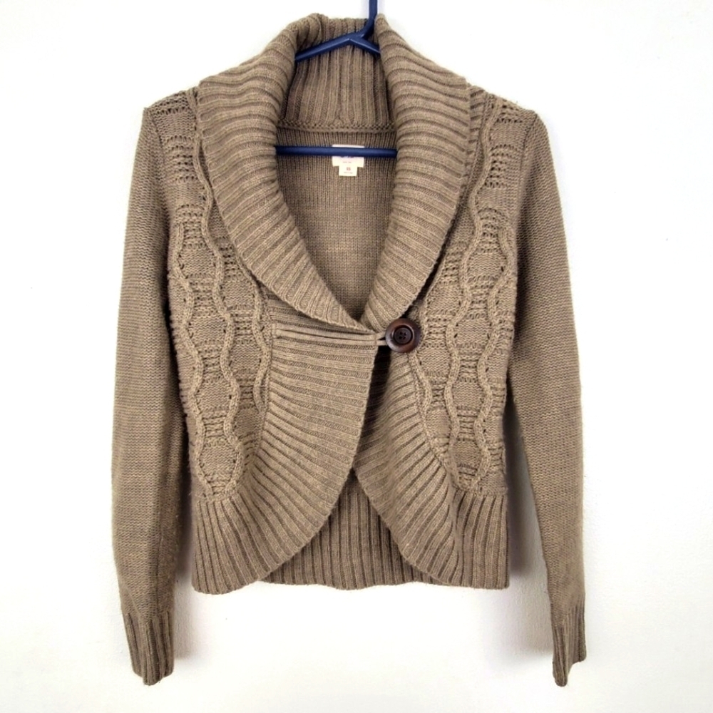 Mossimo Beige Cable Knit Circle Cardigan Shawl Collar Single Button Size Small